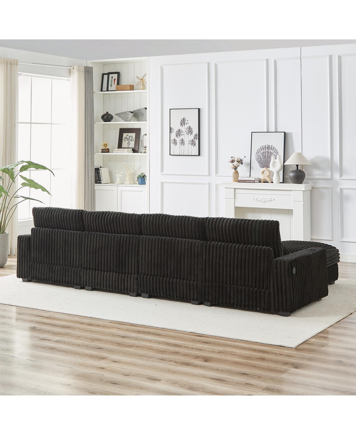 Streamdale Furniture Corduroy L-Shaped Sofa w/ Cup Holder, Usb, Pillows & Movable Footrest