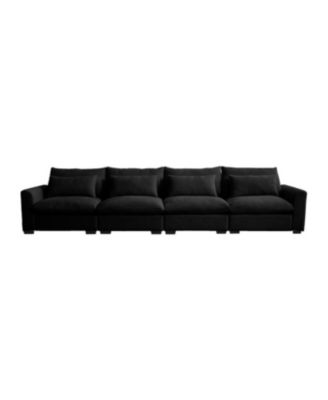 4 Seater Black Corduroy Couch with 4 Pillows