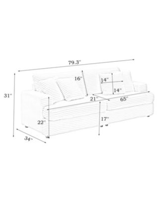 79" Pink Corduroy Sofa with Toss Pillows