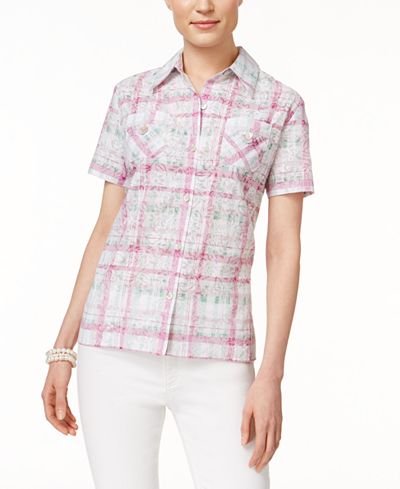 Alfred Dunner Plaid Short-Sleeve Shirt - Tops - Women - Macy's
