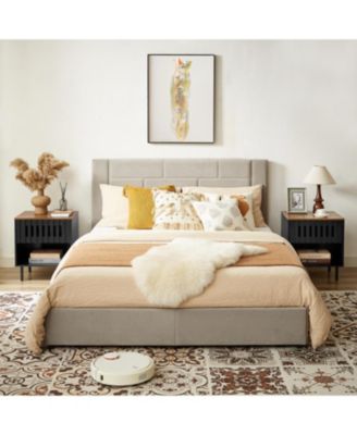 2 Set Nightstands with Grille Striped Doors