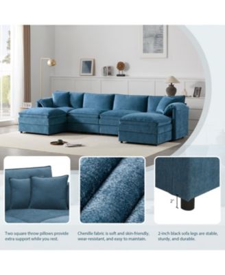 Streamdale 136" Chenille U-Shaped Sectional Sofa with Ottomans