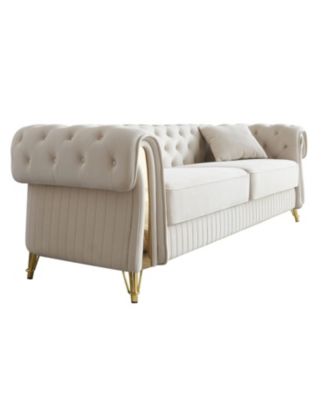 89" Chesterfield Tufted Velvet Sofa, Beige