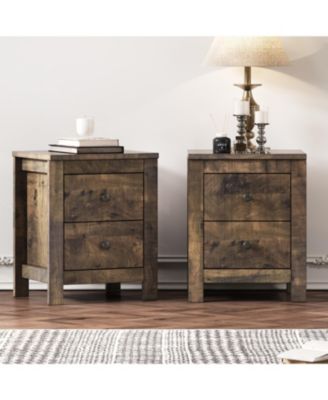 Rustic Nightstand Set of 2 with Storage