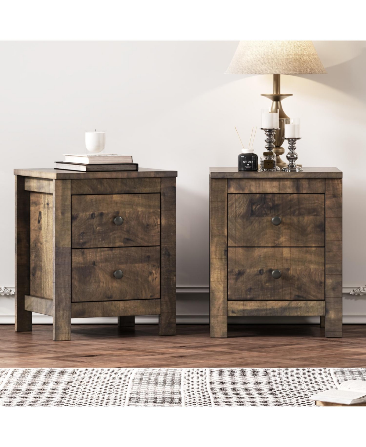 Streamdale Furniture Rustic Nightstand Set of 2 with Storage