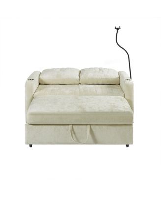 Modern Loveseat Sofa Bed with Pull-Out, Storage, and Ports