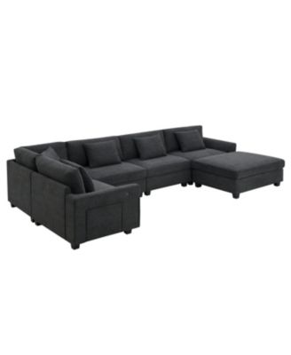 6-Seat U-Shaped Sectional Sofa with Ottoman, Storage, and Charging Ports