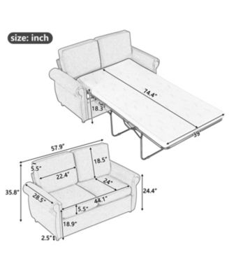 Streamdale 57.9" Pull Out Sofa Bed Loveseat Sleeper with Twin Size Memory Mattress with Two USB Ports for Living Room Spaces