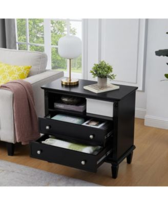 Farmhouse Nightstand with Charging Station and Side Table