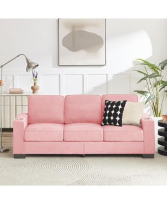 83.86"Snowfleece Fabric sofa,Modern Compressed Couch,3-Seater Sofa, Furniture for Living Room,Bedroom,office, Pink