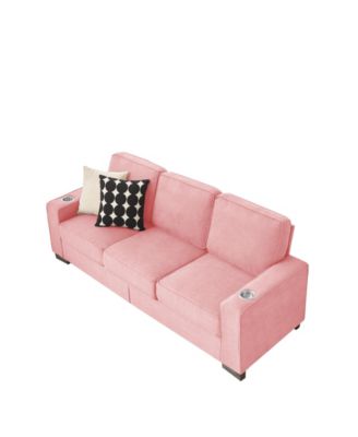 83.86"Snowfleece Fabric sofa,Modern Compressed Couch,3-Seater Sofa, Furniture for Living Room,Bedroom,office, Pink