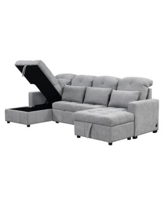 Oversized Sectional Sofa Bed with Storage and USB Ports