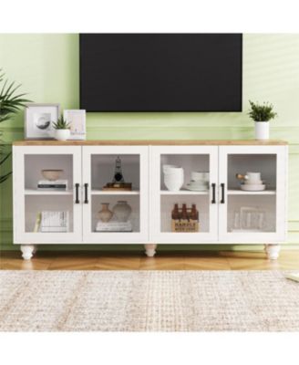 Streamdale Farmhouse TV Stand with Tempered Glass Doors for TVs up to 70