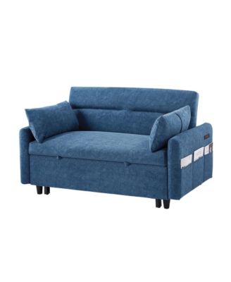 55" Pull Out Sofa Bed with Adjustable Back, Storage, Pillows, USB