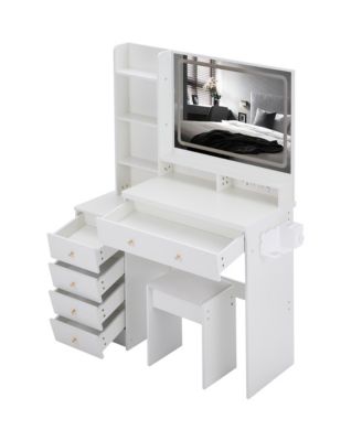 Large Vanity Table with Charging Station and LED Mirror (41)