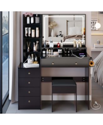 Large Vanity Table with Charging Station and LED Mirror (41