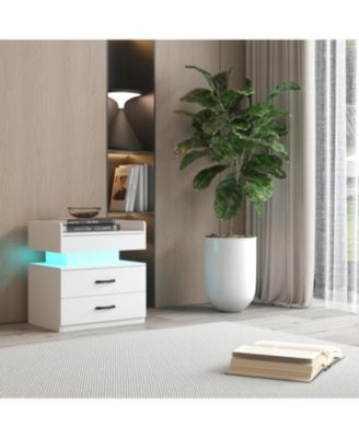LED Nightstand with 2 Drawers and Storage