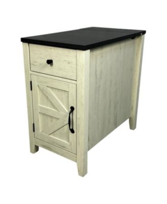 Farmhouse Bedside Table with Charging Station, Barn Door Nightstand with Drawer