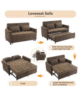 Loveseat Sofa Bed with Reversible Backrest, Side Pockets, USB Ports and Phone Holder