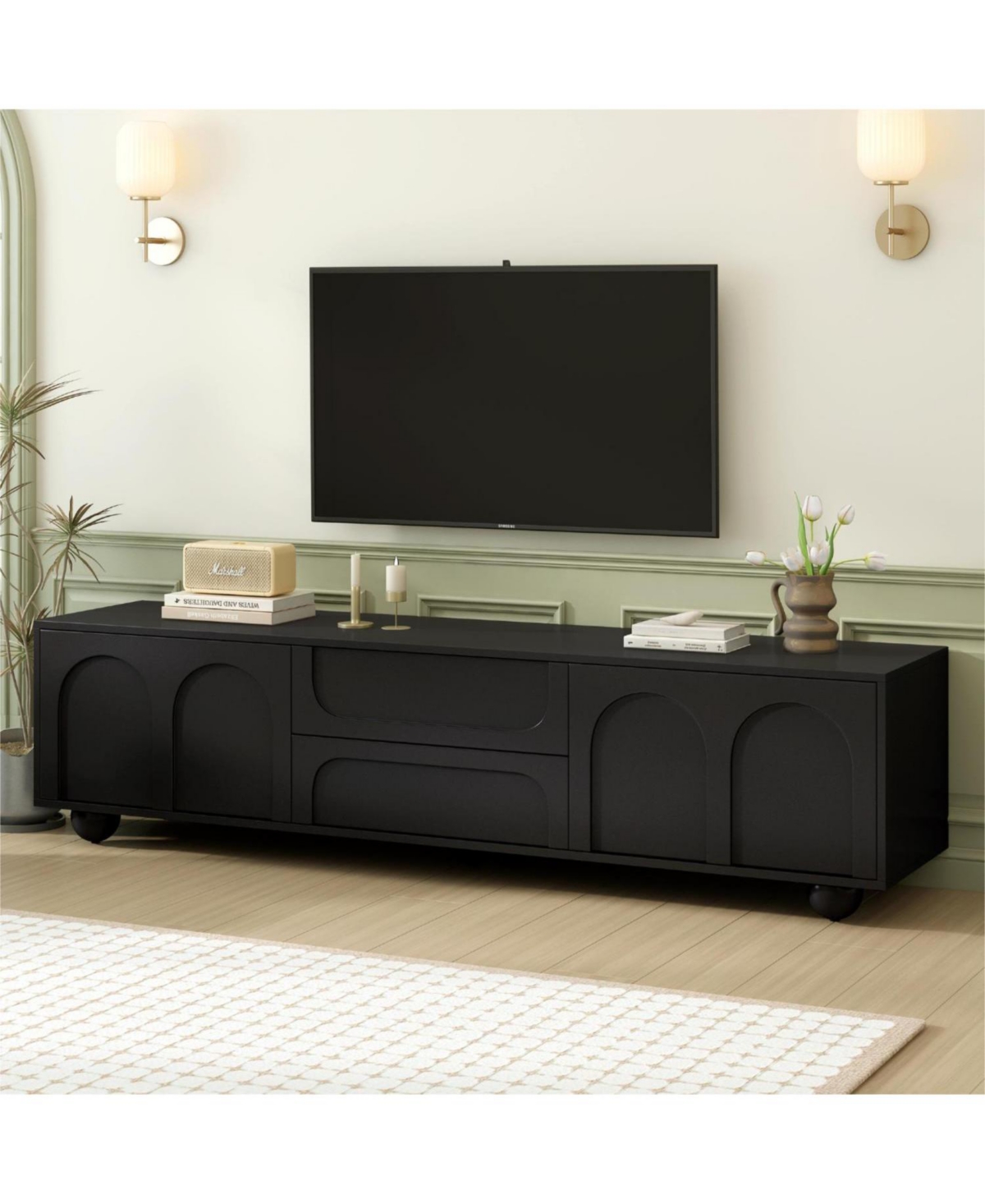 Streamdale Furniture Arched Door Tv Stand with Drawers for TVs up to 75", 5 Iron Legs