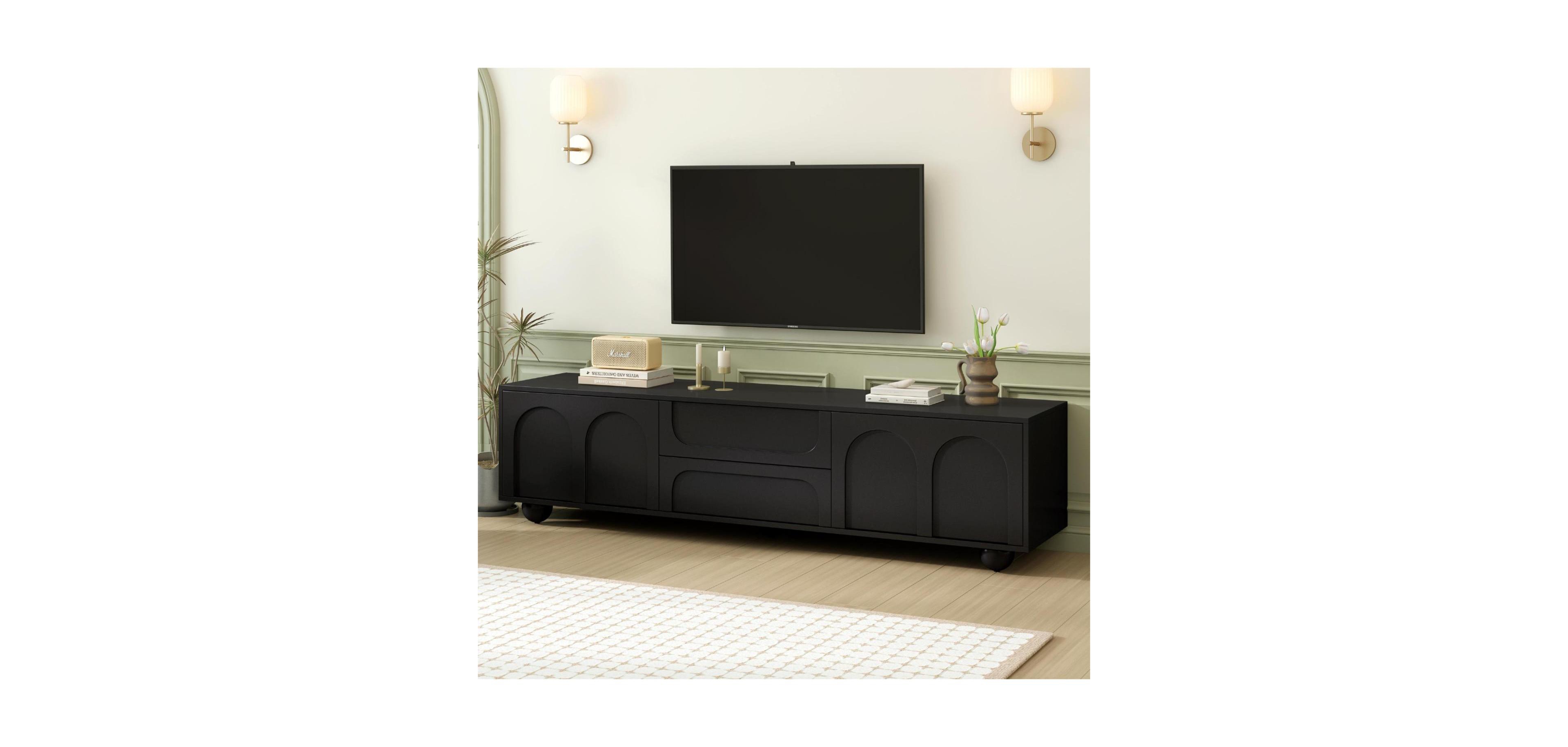 Streamdale Furniture Arched Door Tv Stand with Drawers for TVs up to 75", 5 Iron Legs