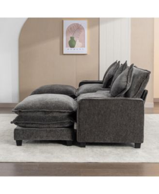 Chenille Sectional Sofa w/Ottomans USB Cup Holders & Storage