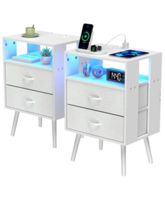 Charging Nightstand with LED & Fabric Drawers