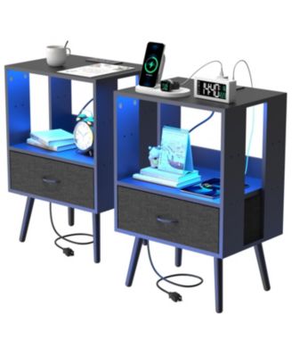Nightstand with Charging LED & Fabric Drawers