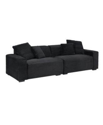 Black Corduroy 4-Seat Sofa with Pillows
