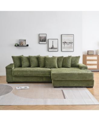 Green Flannelette Sofa w/ 8 Throw Pillows & Foot Design