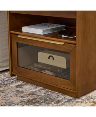 Mid Century Nightstand Charging Station Dark Walnut