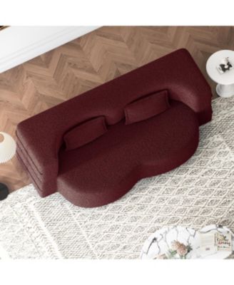 Teddy Fabric Convertible Sleeper Sofa Bed with 2 Pillows - Burgundy