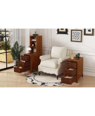 Walnut End Table with 3 Drawers & 2 Shelves