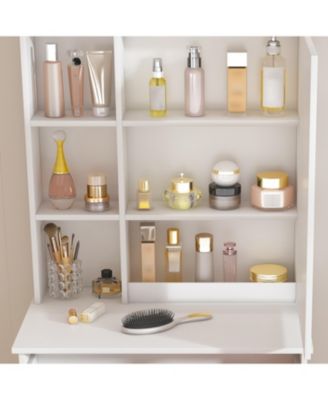 Modern LED Vanity Desk with Stool & Storage - White