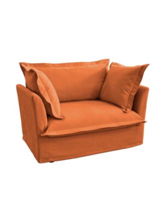 Orange Chenille Slipcovered Armchair with Pillows