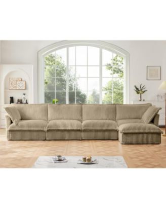 Slipcovered L-Shape Sectional Camel Corduroy