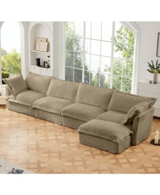 Slipcovered L-Shape Sectional Camel Corduroy