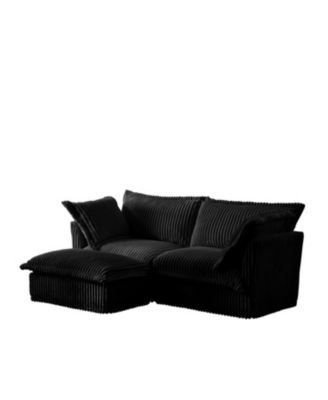 Slipcovered Sectional Sofa with Ottoman - Black Corduroy