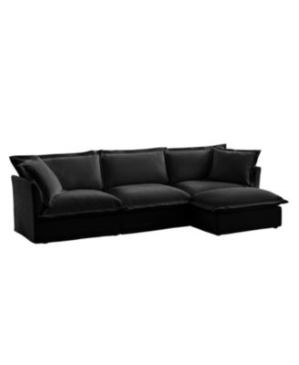 L-Shaped Chenille Sectional Sofa with Ottoman - Black