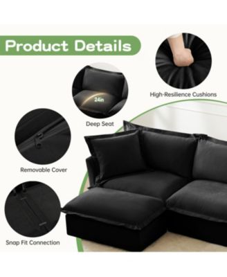 Slipcovered L Shape Chenille Sectional Sofa Couch - Black