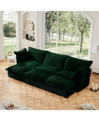 Green Corduroy 3-Seat Sofa with Ottomans