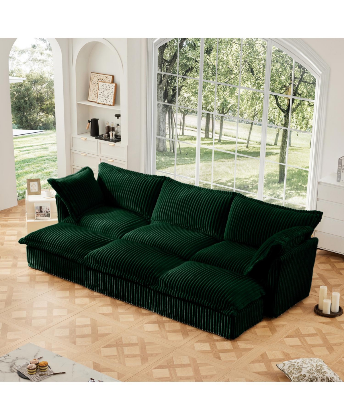 Streamdale Furniture Green Corduroy 3-Seat Sofa with Ottomans