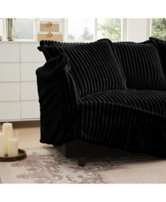 Slipcovered 3-Seat Sleeper Sofa with Ottomans - Black Corduroy