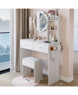 17" LED Vanity Table Set Touch 3 Colors Storage & Power