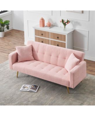 71.7 - inch Pink Teddy Fleece Sofa Bed with Two Complimentary Throw Pillows