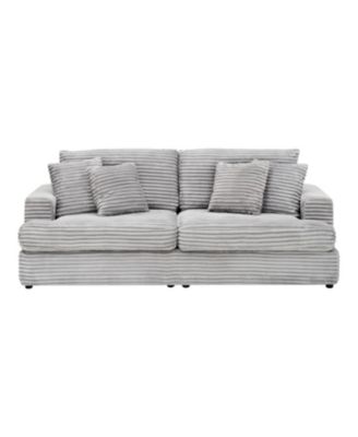 Corduroy 3-Seater Sofa w/ 4 Pillows - Gray