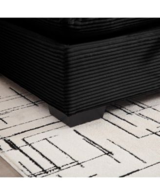 Black Corduroy Modular Sofa with Storage Ottoman