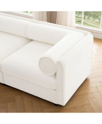 White Chenille 2-Seater Sofa with Storage Ottomans