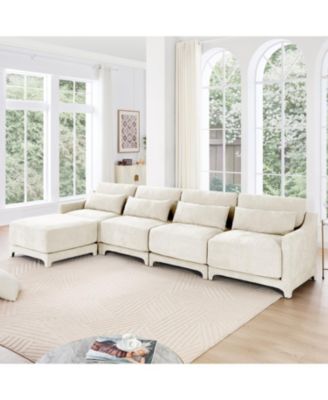 White Chenille 4-Seater Sofa with Ottoman