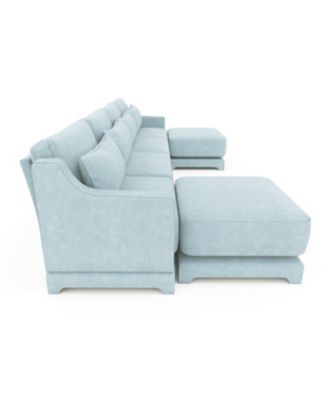 Sky Blue Chenille 4-Seater Sofa with Ottoman